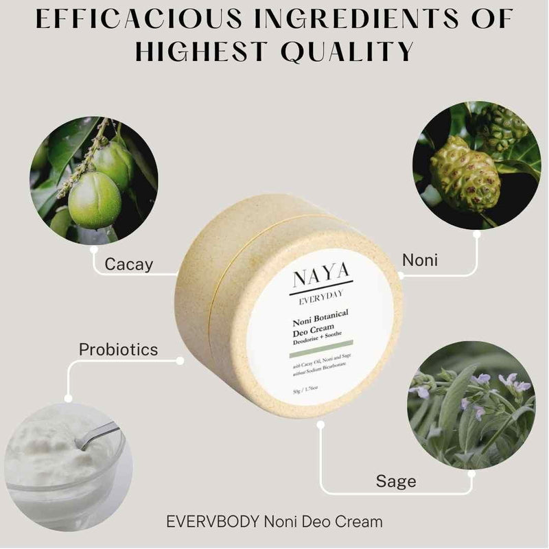 Ingredientes de la crema desodorante botánica de Noni