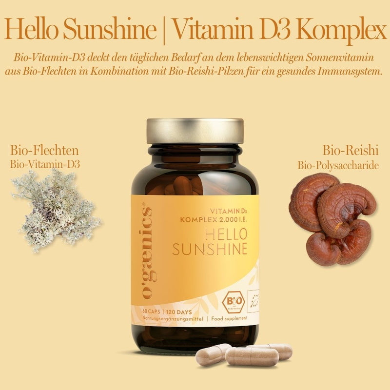Ingredienti del complesso di vitamina D3 biologico Hello Sunshine da 2.000 UI