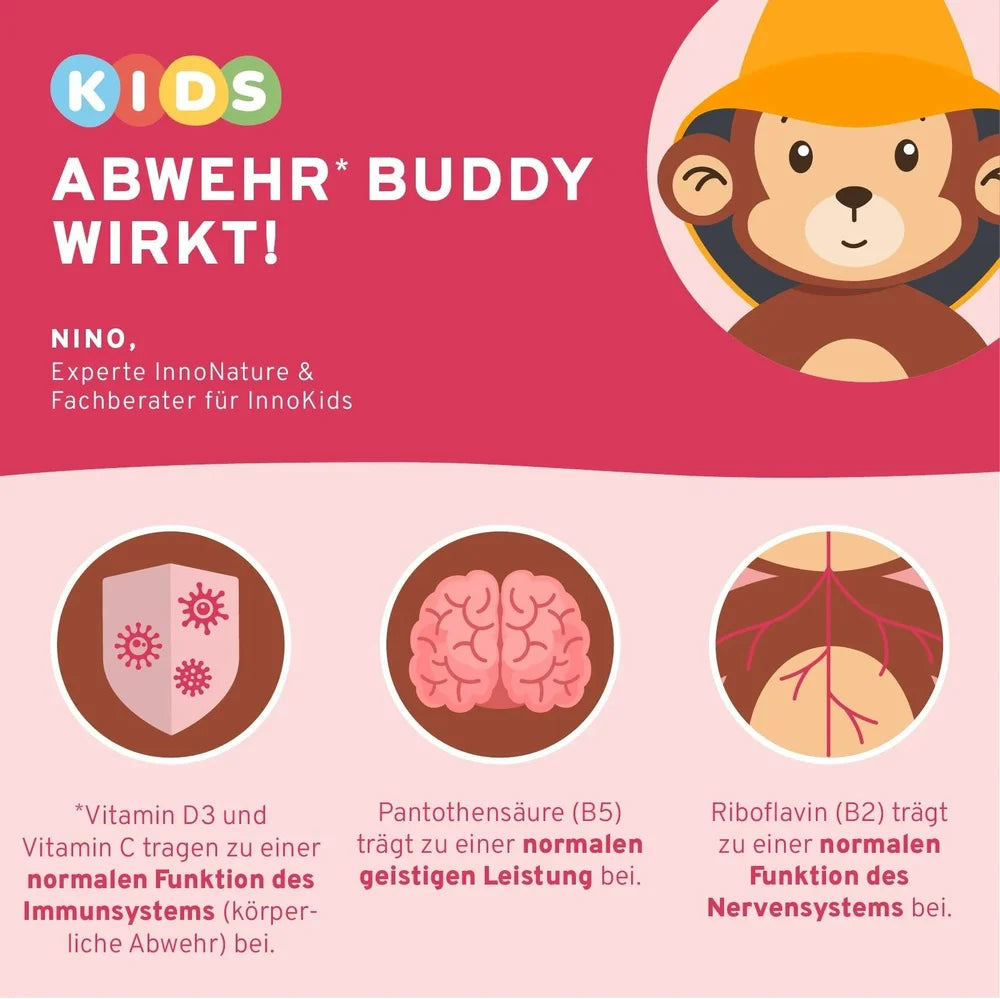 Abwehr Buddy Nahrungsergänzung für Kinder mit Vitamin D3, Vitamin C und B-Vitaminen