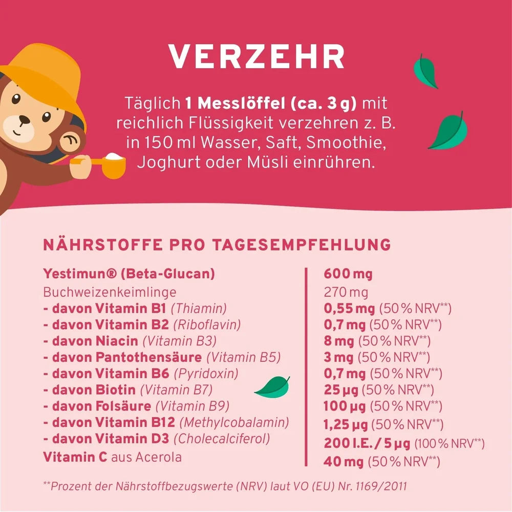 InnoNature Abwehr Buddy mit Erdbeer- und Rote-Bete-Pulver und Yestimun Beta-Glucan - Verzehrempfehlung