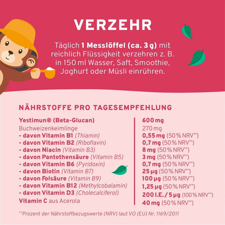 InnoNature Abwehr Buddy mit Erdbeer- und Rote-Bete-Pulver und Yestimun Beta-Glucan - Verzehrempfehlung