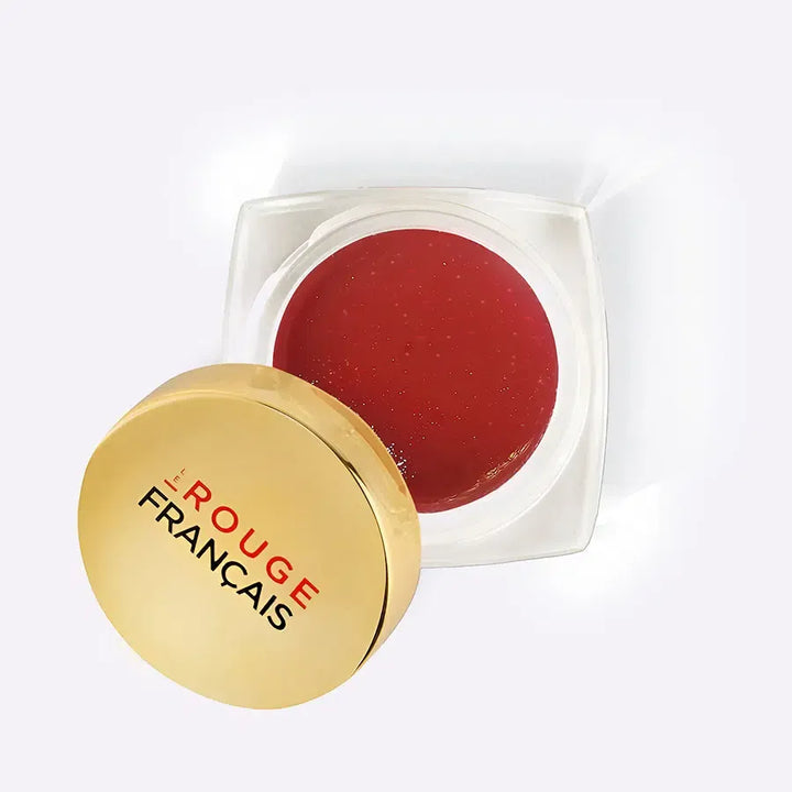 Le Rouge Français Lip Scrub 601 Apollon – Produktdosen im Flatlay, goldbeige und bordeauxrot