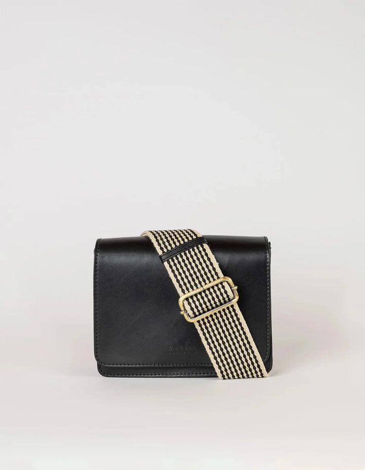 O My Bag Audrey Mini Black mit schwarz-weiß kariertem Schulterriemen