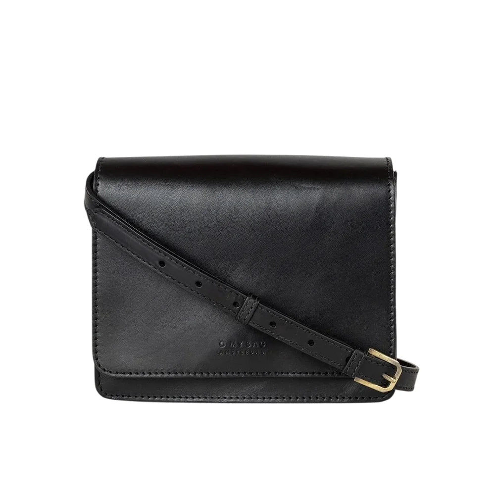 O My Bag Audrey Mini Black – kleine schwarze Ledertasche aus glattem Echtleder mit verstellbarem Lederriemen