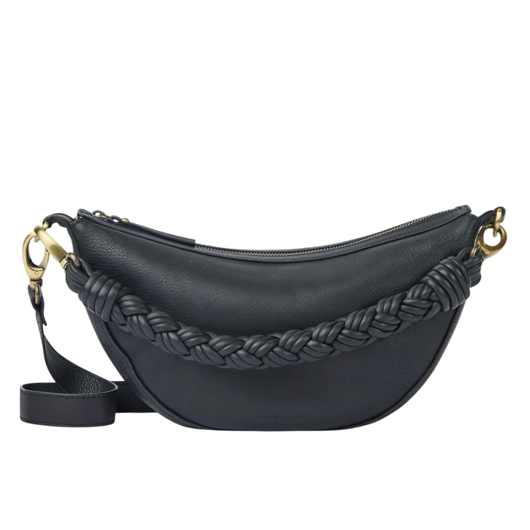 O My Bag Leo Midi Twisted Black – schwarze Ledertasche aus weichem Echtleder mit handgedrehtem Schultergriff und Crossbody-Riemen