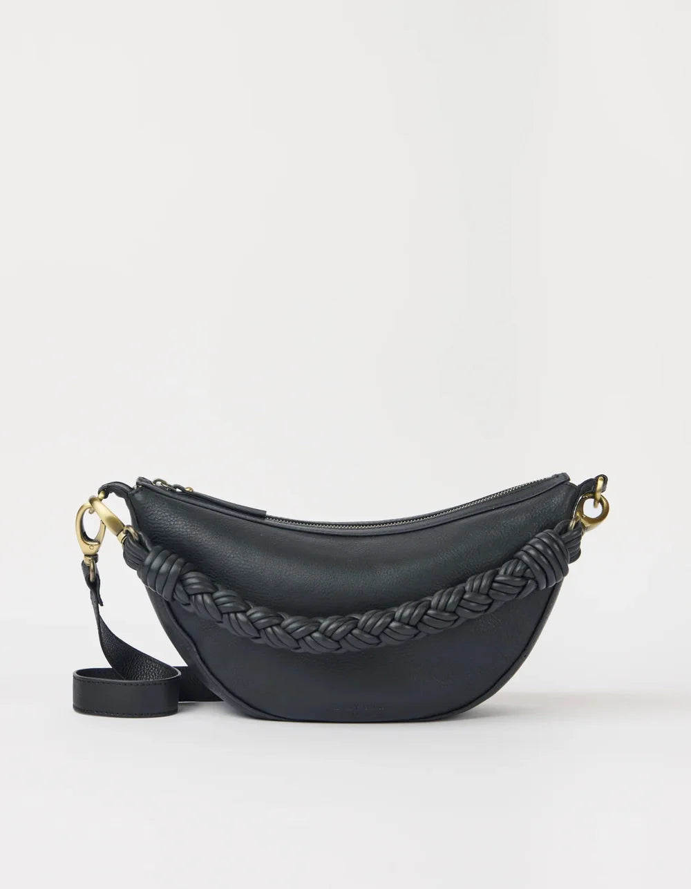 O My Bag Leo Midi Twisted – Vorderansicht mit geflochtenem Schultergriff und Reißverschluss