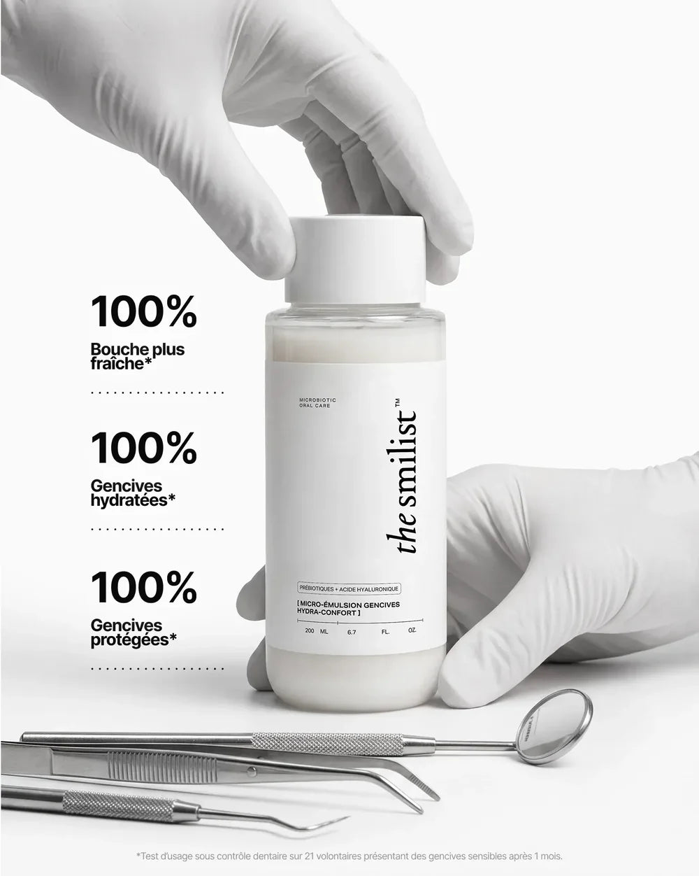 Hydra-Comfort Gum Micro-Emulsion 200 ml von The Smilist - Inhaltsstoffe, Produkt gehalten