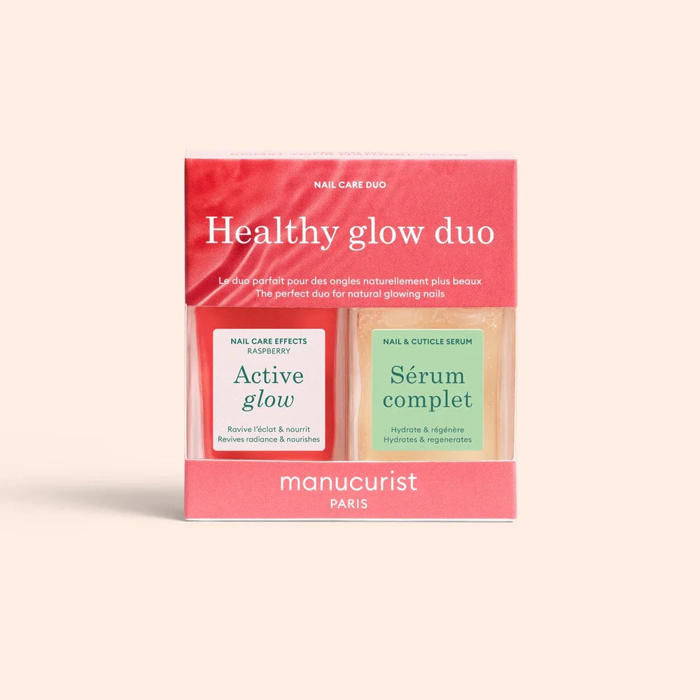 Verpackung des Manucurist Healthy Glow Duo mit Active Glow Raspberry und Komplett-Serum