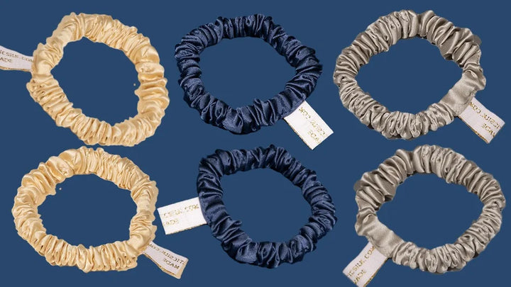 Skinny Silk Scrunchies - Classic Collection - 3 Farben: Navy, Cream & Silber