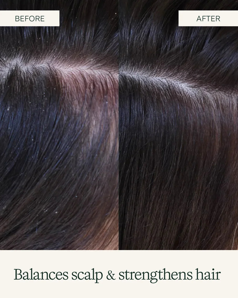 Nahaufnahme der Kopfhaut nach der Anwendung von Rahua Scalp Exfoliating Shampoo