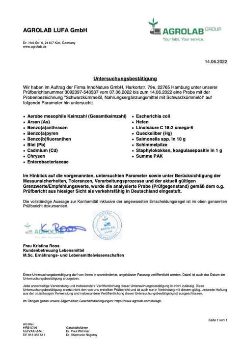 Innonature Bio Schwarzkümmelöl Kapseln - Bestätigung