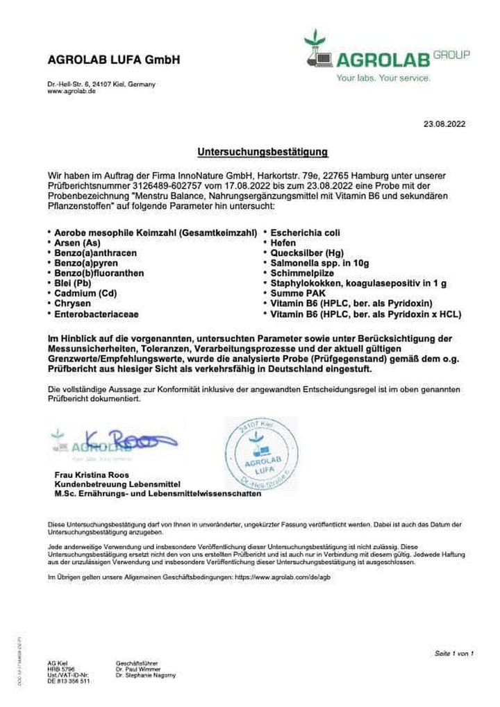 Innonature Menstru® Balance Capsules Laboratory Test