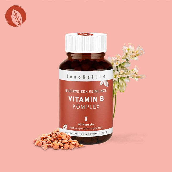 Innonature Vitamin B Complex Capsules - product image with pink background