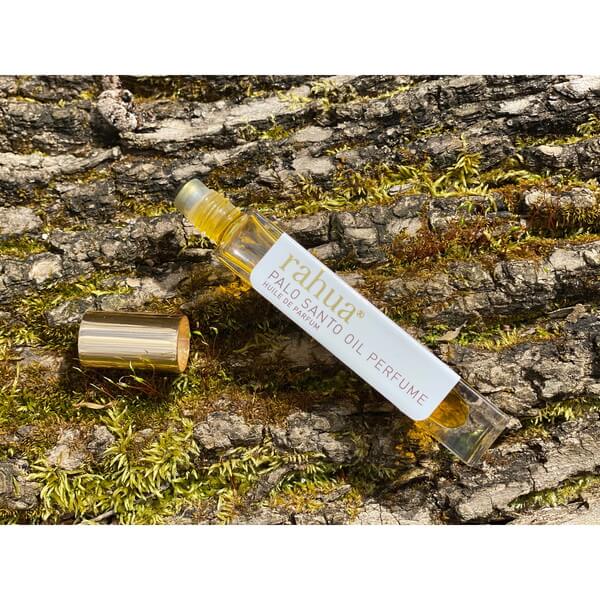Rahua Palo Santo perfume oil on tree bark
