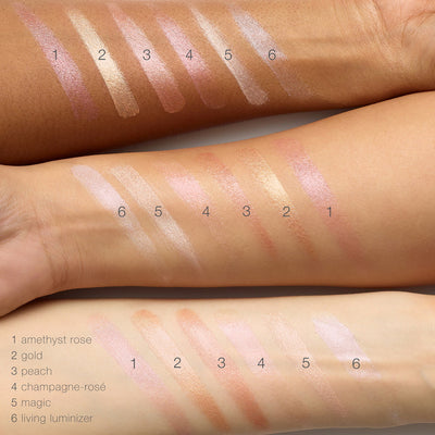 RMS Beauty Champagne Rosé Luminizer - all shades arm swatches