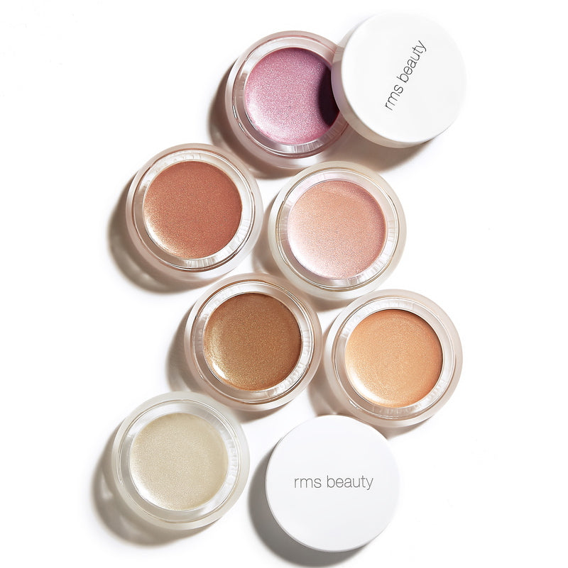RMS Beauty Champagne Rosé Luminizer open jars from above