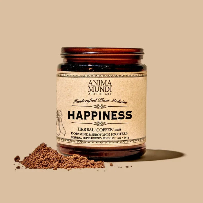 Anima Mundi Happiness Powder: Herbal Coffee With Mood Boosters - beige background