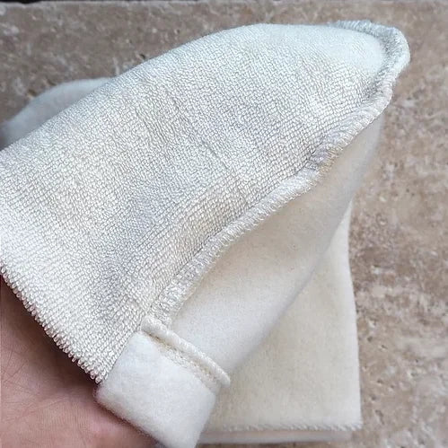 Treu 3 make-up/washing gloves made of fleece & terry cloth | ecru - fleece and terry
