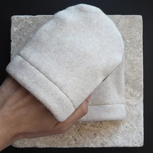 Treu 3 Make-up removal / washing gloves made of fleece & terry cloth | ecru