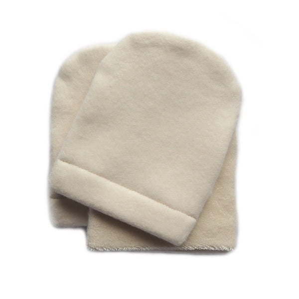 Treu Make-up removal/washing gloves made of fleece & terry cloth | ecru