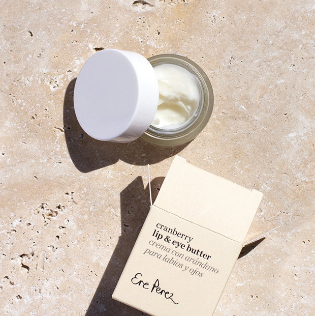 Ere Perez Cranberry Lip and Eye Butter - open jar from above