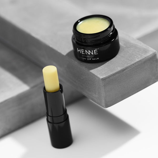 Henné Organics Luxury Lip Balm open stick and open jar