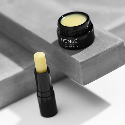 Henné Organics Luxury Lip Balm Jar and Stick both open