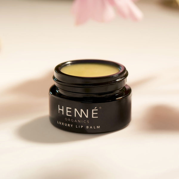 Henné Organics Luxury Lip Balm - stylish open jar
