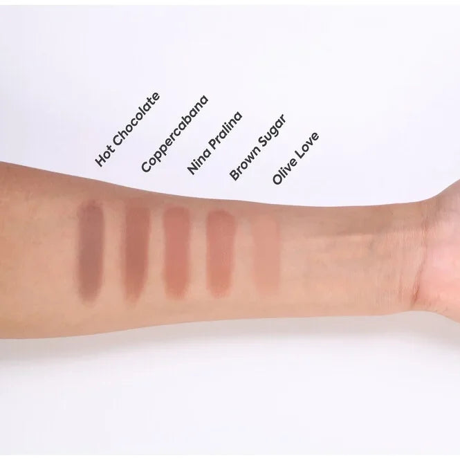Mineral Foundation mit LSF 25 Arm Swatches from Olive Love to Hot Chocolate