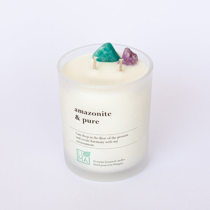 Lima Cosmetics Amazonite & Pure crystal candle with background