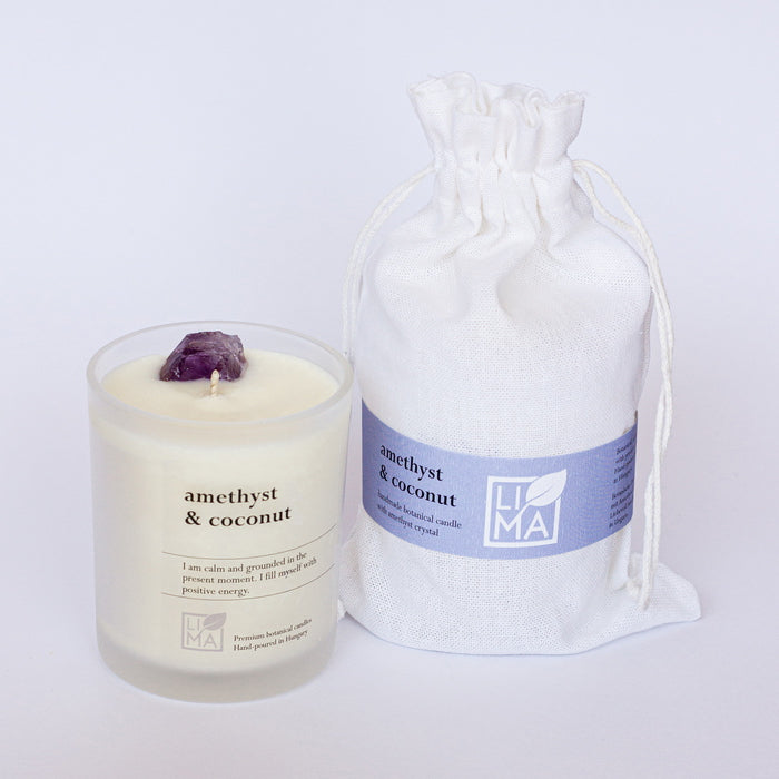 Lima Cosmetics Amethyst & Coconut crystal candle with bag