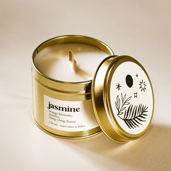 Jasmine Botanical Scented Candle With Wooden Wick