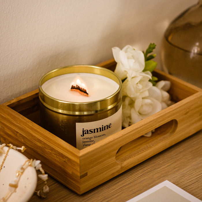 Jasmine Botanical Scented Candle With Wooden Wick Mood