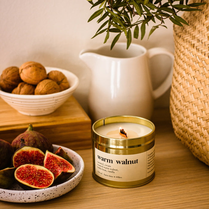 Warm Walnut Scented Candle With Wooden Wick Mood Walnut