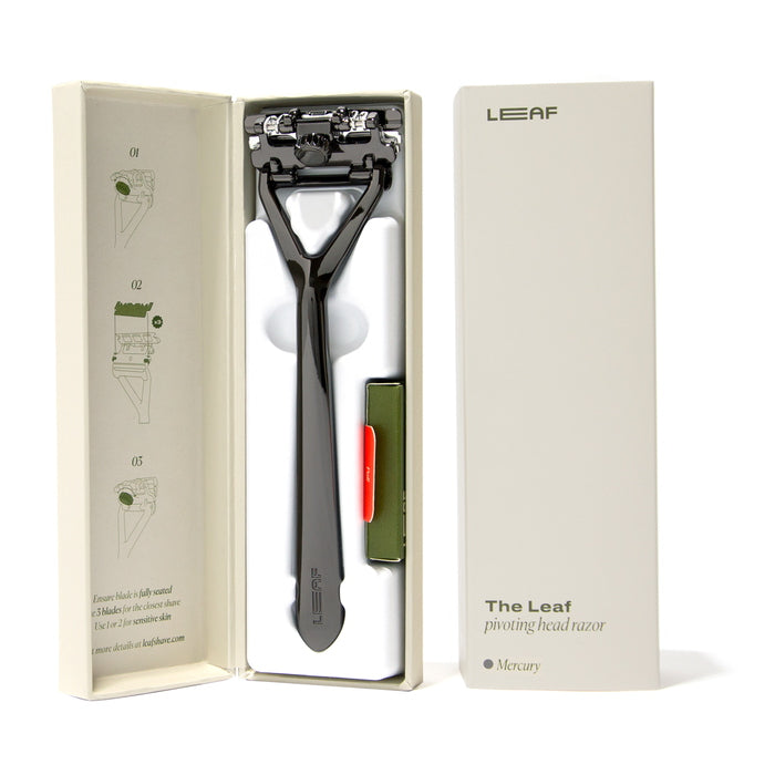 Leaf Shave Le kit de rasoir à feuilles Mercury avec emballage