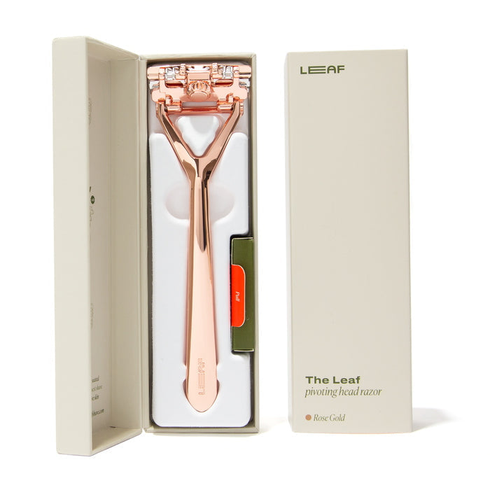 The Leaf Razor Kit Rose Gold packaging