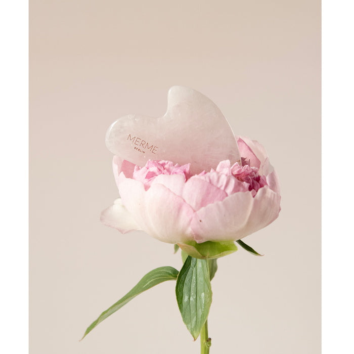 Merme Berlin Rose Quartz Gua Sha mood with Flower