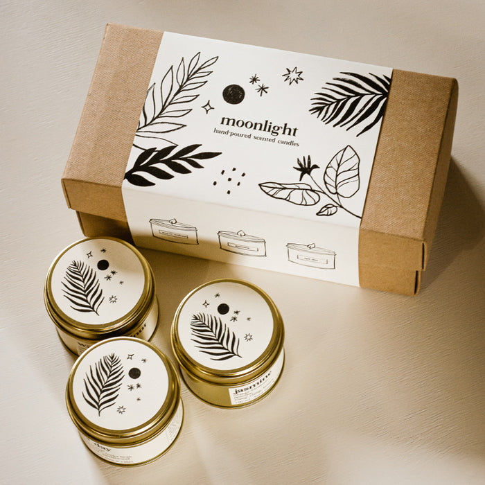 Moonlight Botanical Scented Candles Selection Box - Candles & Packaging