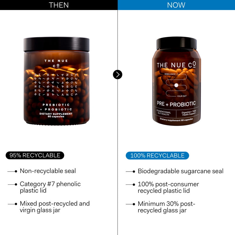 The Nue Co. Prebiotico + Probiotico: vecchio vs nuovo packaging