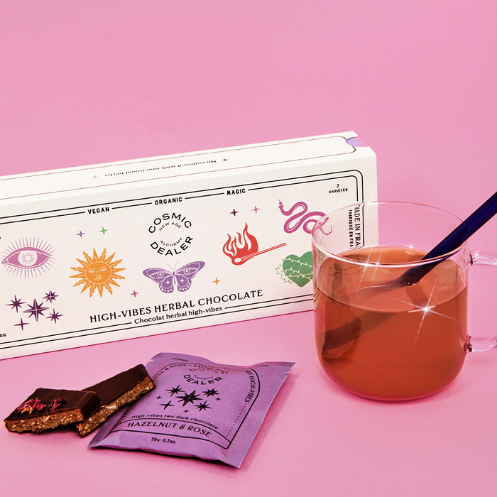 Cosmic Dealer Caja de 7 Chocolates Chakra Mood con Té