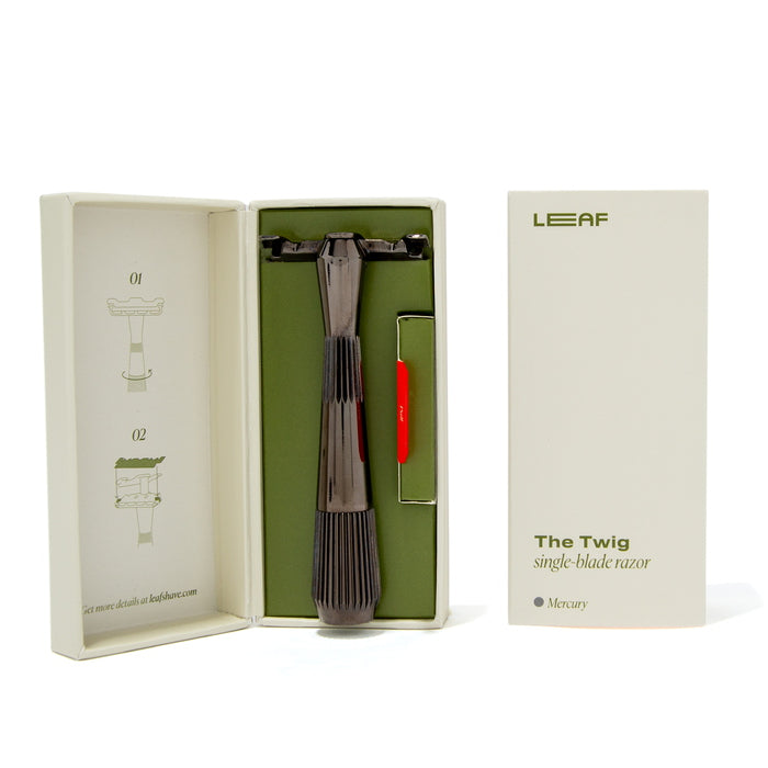 El kit de afeitar Twig Mercury con embalaje