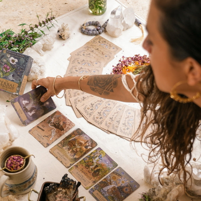 Herbal Astrology Oracle | Card Deck & Guidebook - laying cards