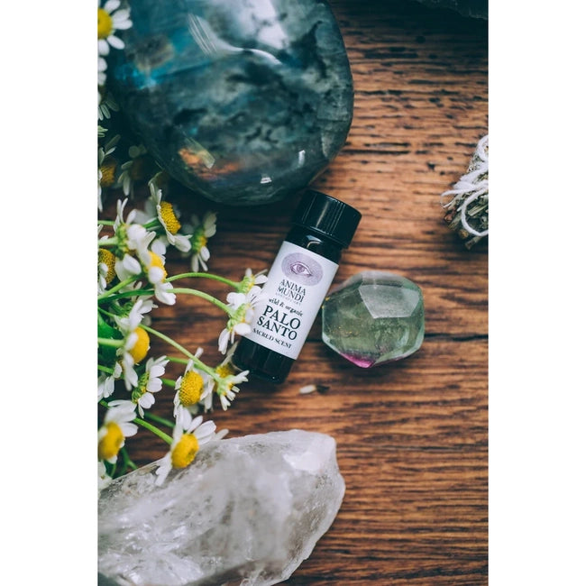 Palo Santo Oil: Wildcrafted Botanical Perfume Mood with crystals