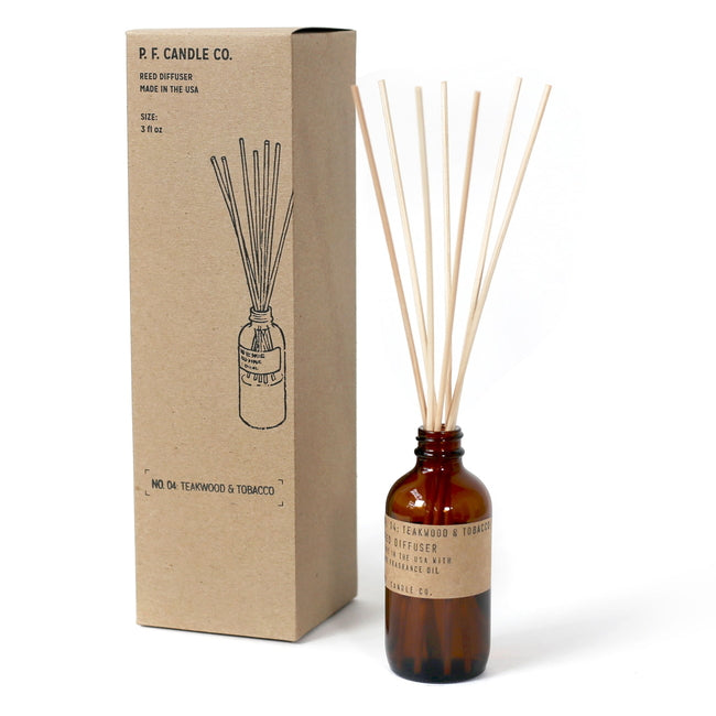 P.F. Candle Co. No. 04 Teakwood & Tobacco Reed Diffuser Packaging