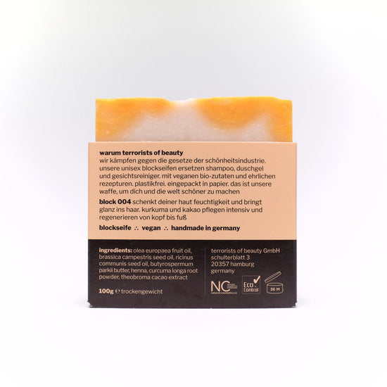 Terrorist of Beauty bar soap 004 with turmeric and cocoa INCI