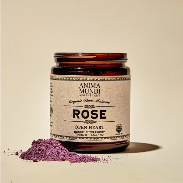 Anima Mundi Rose Powder: 100% Organic Heart Opener - Mood with open jar